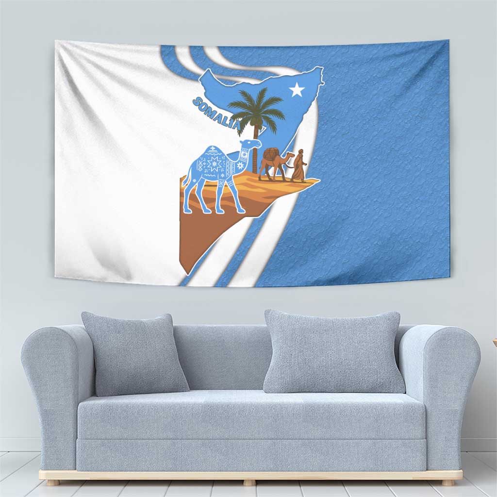 Somalia Tapestry with Camel Desert Map Palm Tree Heritage Spirit