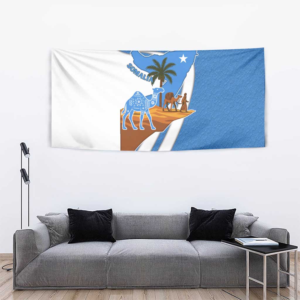 Somalia Tapestry with Camel Desert Map Palm Tree Heritage Spirit