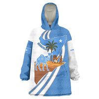 Somalia Wearable Blanket Hoodie with Camel Desert Map Palm Tree Heritage Spirit
