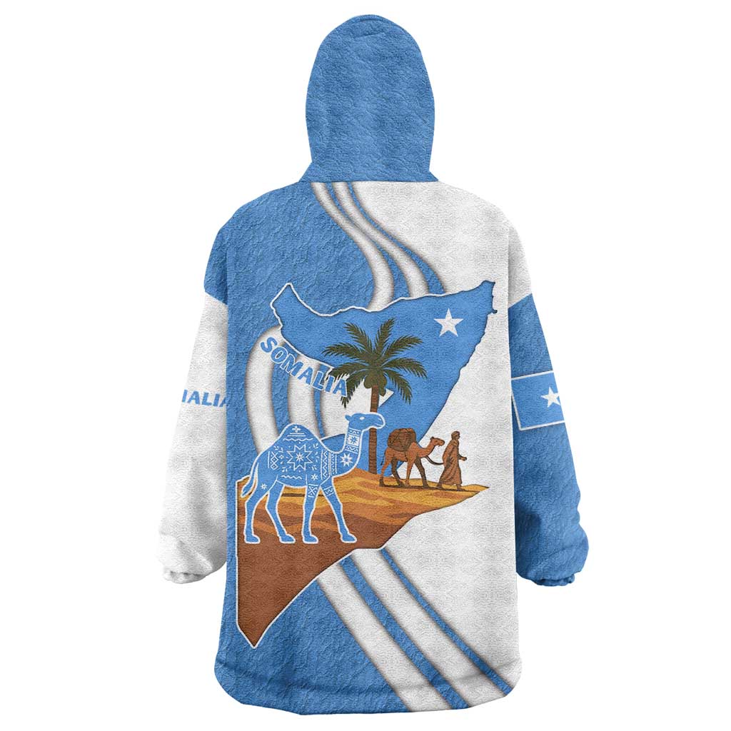 Somalia Wearable Blanket Hoodie with Camel Desert Map Palm Tree Heritage Spirit