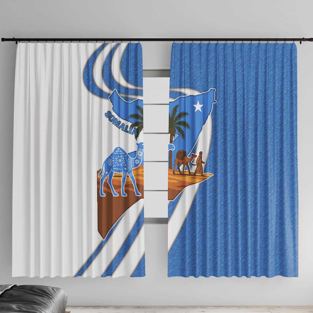 Somalia Window Curtain with Camel Desert Map Palm Tree Heritage Spirit