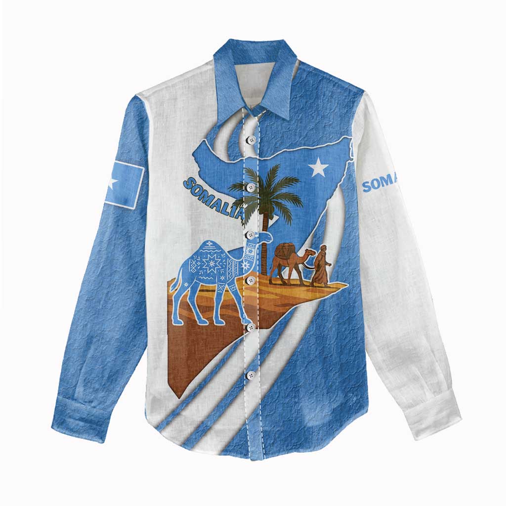Somalia Women Casual Shirt with Camel Desert Map Palm Tree Heritage Spirit