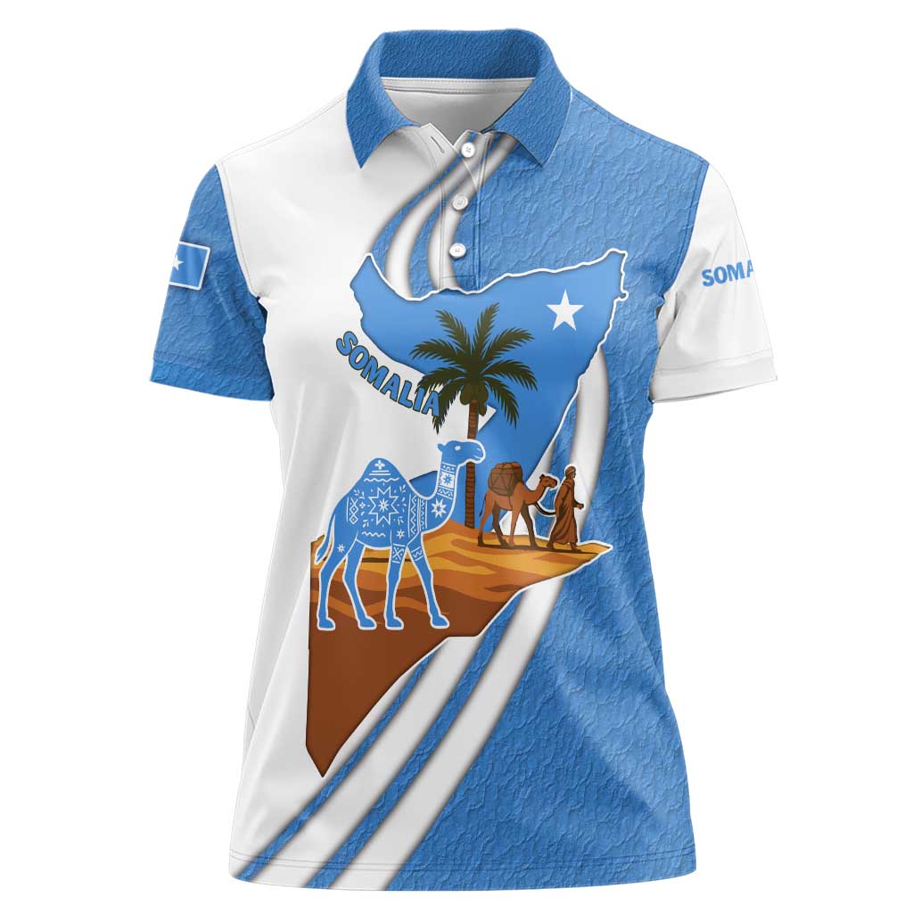 Somalia Women Polo Shirt with Camel Desert Map Palm Tree Heritage Spirit