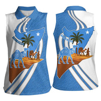 Somalia Women Sleeveless Polo Shirt with Camel Desert Map Palm Tree Heritage Spirit