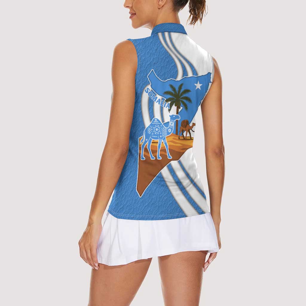 Somalia Women Sleeveless Polo Shirt with Camel Desert Map Palm Tree Heritage Spirit