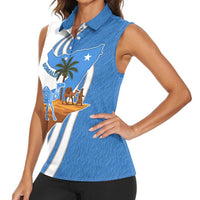 Somalia Women Sleeveless Polo Shirt with Camel Desert Map Palm Tree Heritage Spirit
