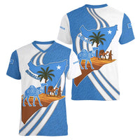 Somalia Women V-Neck T-Shirt with Camel Desert Map Palm Tree Heritage Spirit
