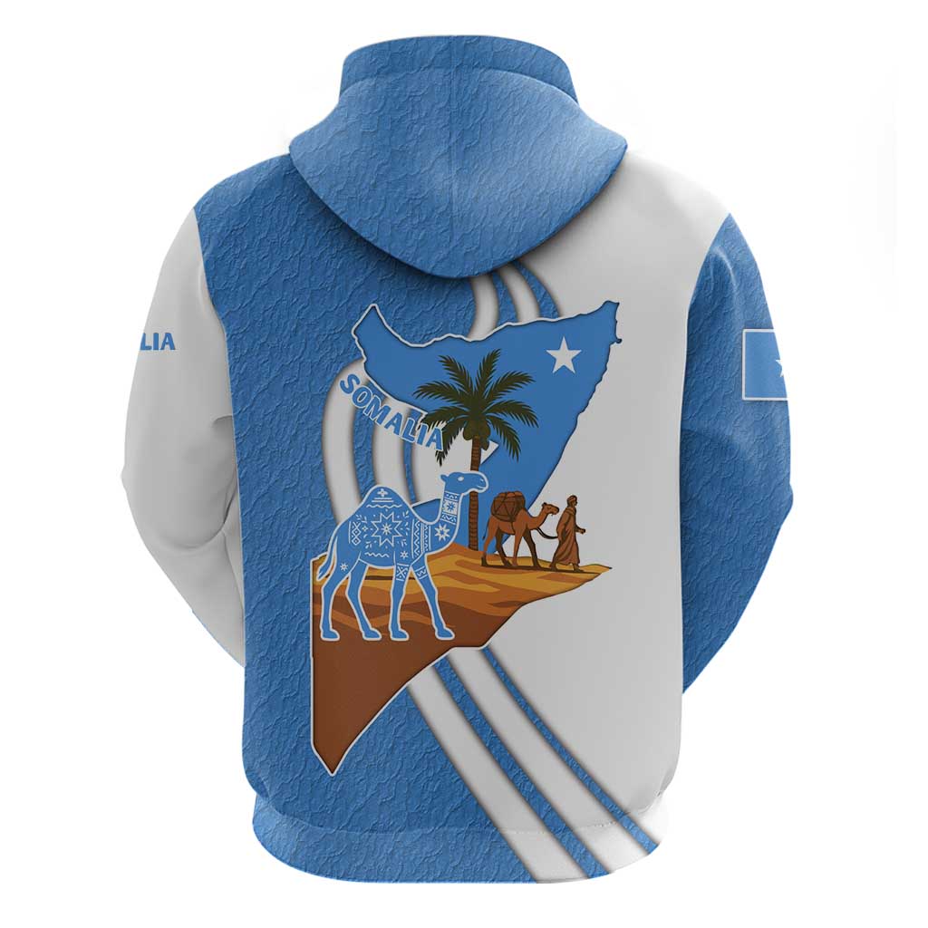 Somalia Zip Hoodie with Camel Desert Map Palm Tree Heritage Spirit