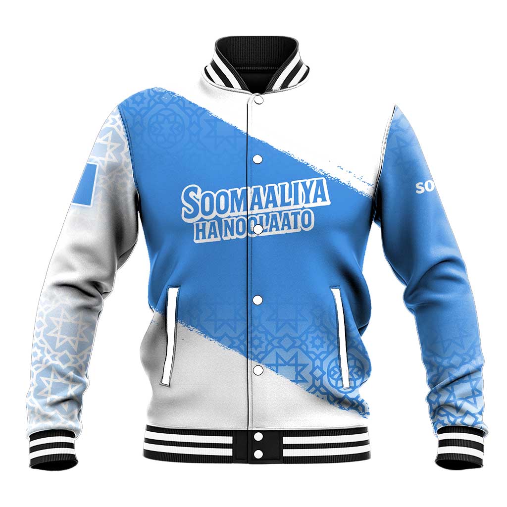 Somalia Baseball Jacket with Soomaaliya Ha Noolaato Nomad Moon Flag Spirit