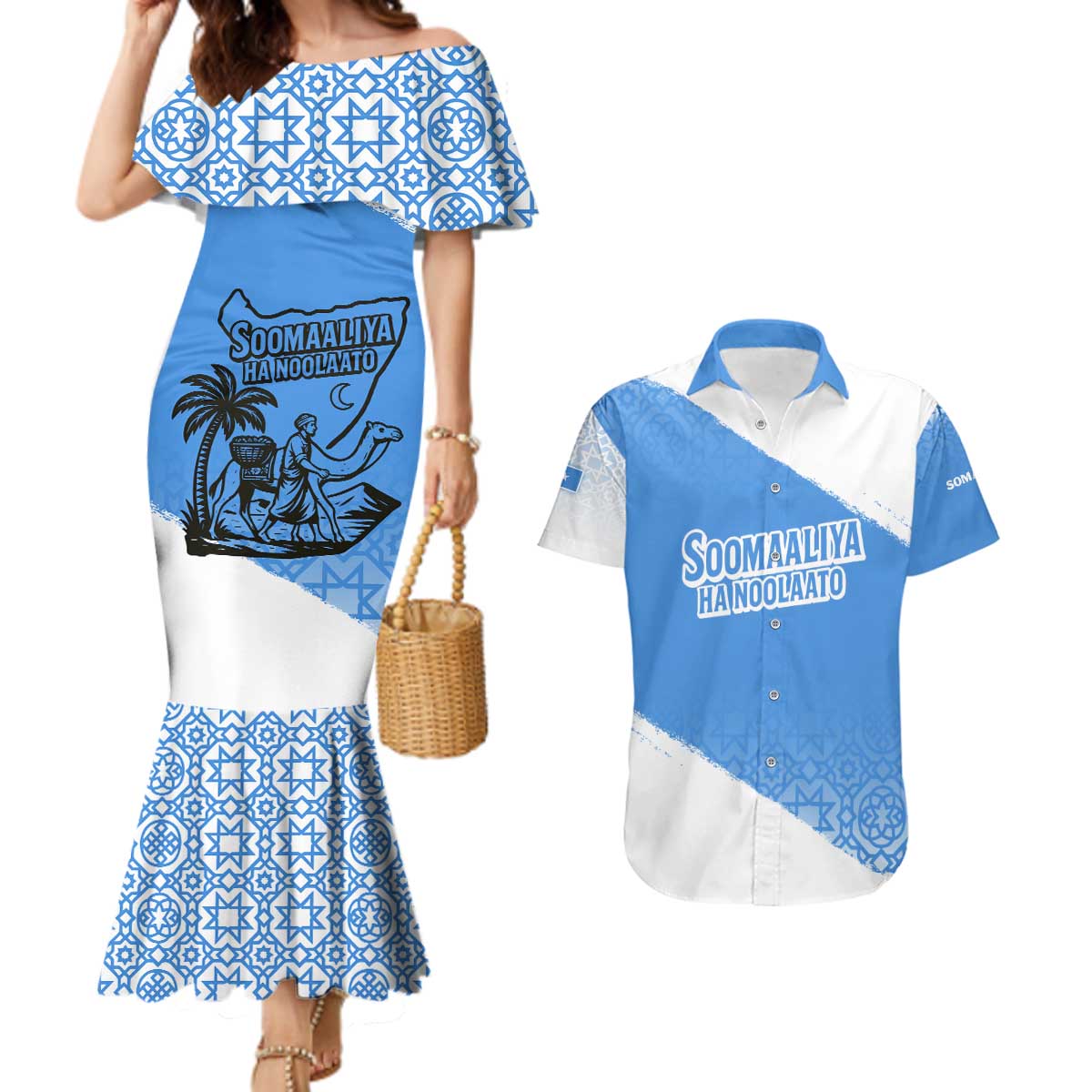 Somalia Couples Matching Mermaid Dress and Hawaiian Shirt with Soomaaliya Ha Noolaato Nomad Moon Flag Spirit