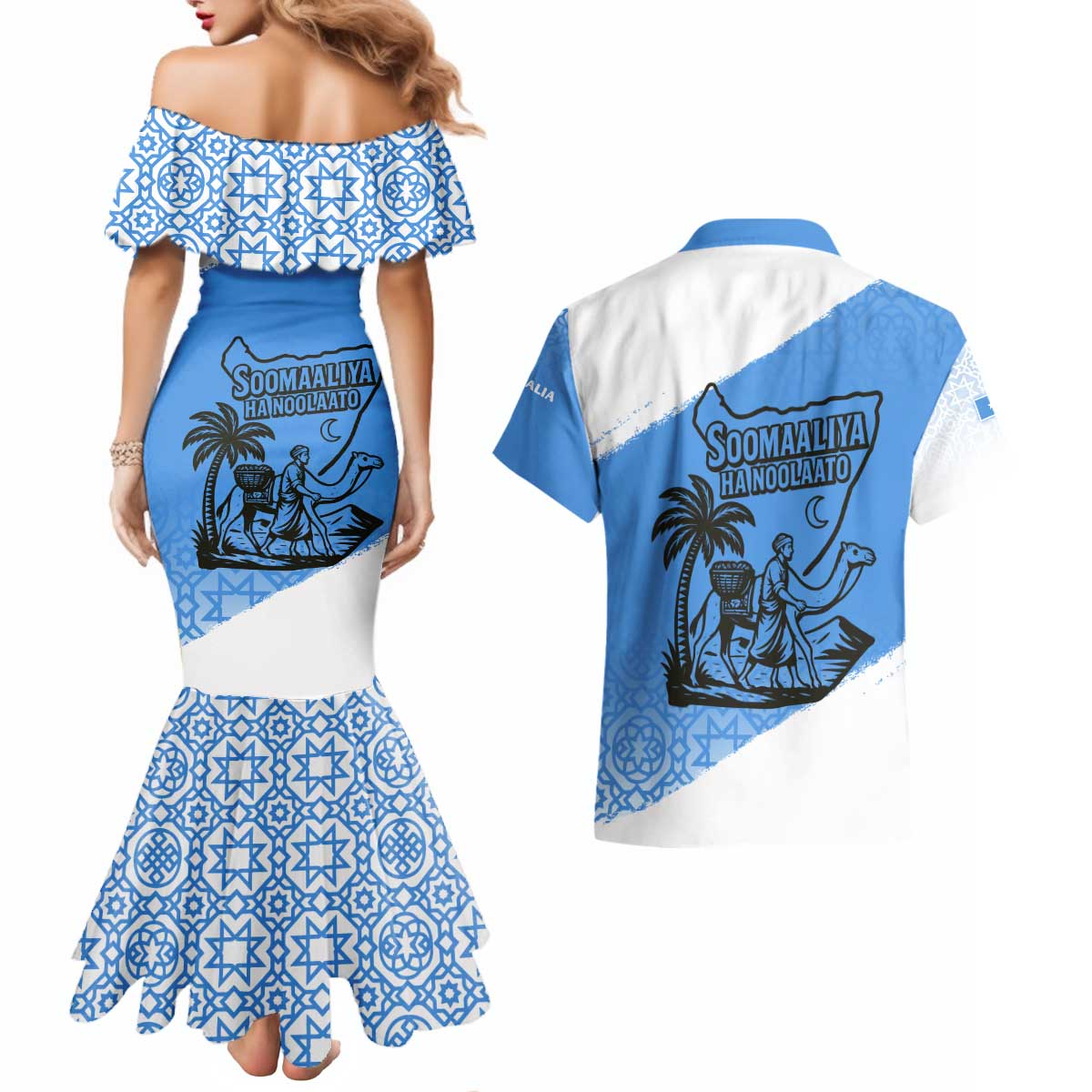 Somalia Couples Matching Mermaid Dress and Hawaiian Shirt with Soomaaliya Ha Noolaato Nomad Moon Flag Spirit