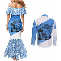 Somalia Couples Matching Mermaid Dress and Long Sleeve Button Shirt with Soomaaliya Ha Noolaato Nomad Moon Flag Spirit