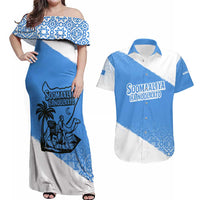 Somalia Couples Matching Off Shoulder Maxi Dress and Hawaiian Shirt with Soomaaliya Ha Noolaato Nomad Moon Flag Spirit