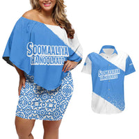 Somalia Couples Matching Off Shoulder Short Dress and Hawaiian Shirt with Soomaaliya Ha Noolaato Nomad Moon Flag Spirit