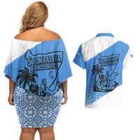 Somalia Couples Matching Off Shoulder Short Dress and Hawaiian Shirt with Soomaaliya Ha Noolaato Nomad Moon Flag Spirit