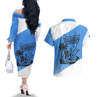 Somalia Couples Matching Off The Shoulder Long Sleeve Dress and Hawaiian Shirt with Soomaaliya Ha Noolaato Nomad Moon Flag Spirit