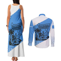 Somalia Couples Matching Tank Maxi Dress and Long Sleeve Button Shirt with Soomaaliya Ha Noolaato Nomad Moon Flag Spirit