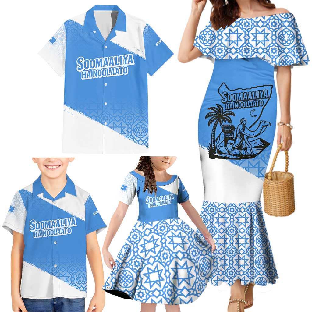 Somalia Family Matching Mermaid Dress and Hawaiian Shirt with Soomaaliya Ha Noolaato Nomad Moon Flag Spirit