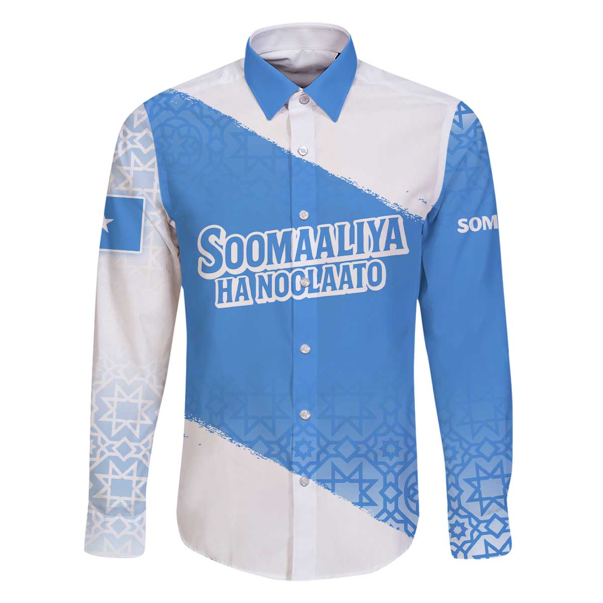 Somalia Family Matching Off The Shoulder Long Sleeve Dress and Hawaiian Shirt with Soomaaliya Ha Noolaato Nomad Moon Flag Spirit