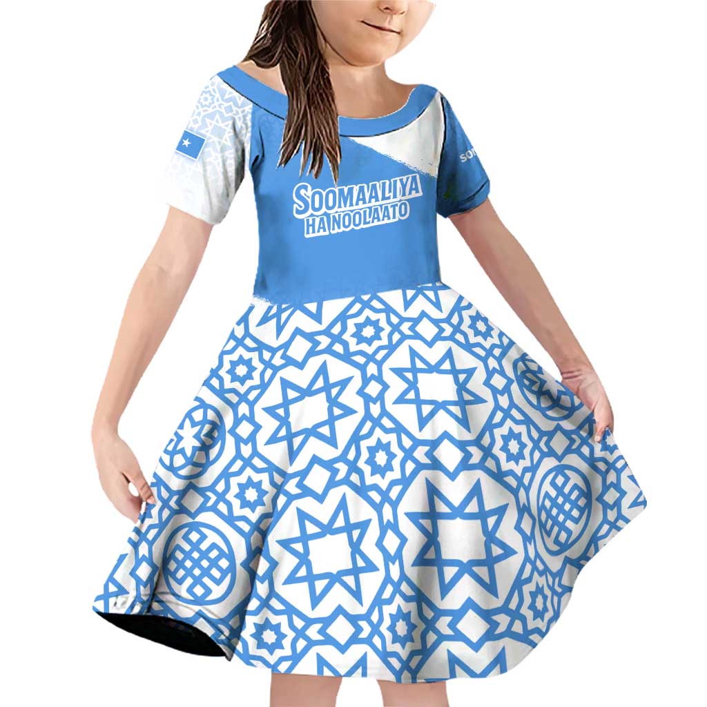 Somalia Family Matching Off Shoulder Short Dress and Hawaiian Shirt with Soomaaliya Ha Noolaato Nomad Moon Flag Spirit