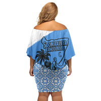 Somalia Family Matching Off Shoulder Short Dress and Hawaiian Shirt with Soomaaliya Ha Noolaato Nomad Moon Flag Spirit
