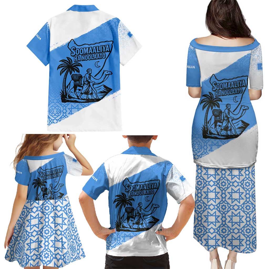 Somalia Family Matching Puletasi and Hawaiian Shirt with Soomaaliya Ha Noolaato Nomad Moon Flag Spirit