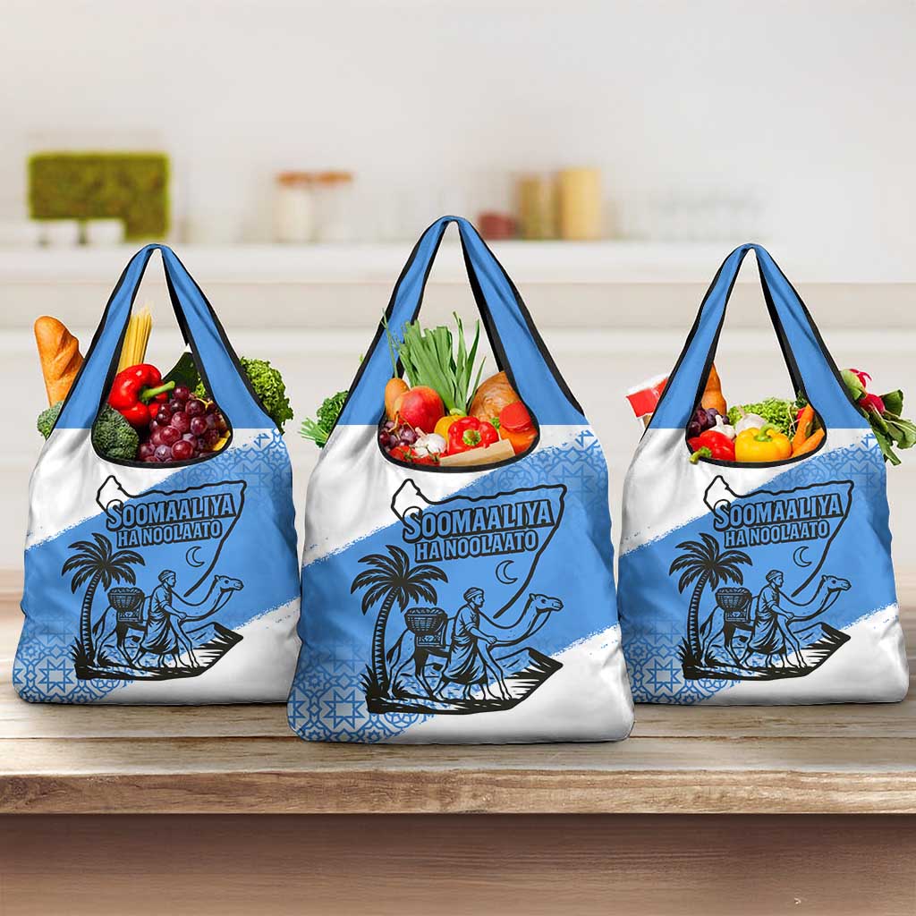 Somalia Grocery Bag with Soomaaliya Ha Noolaato Nomad Moon Flag Spirit