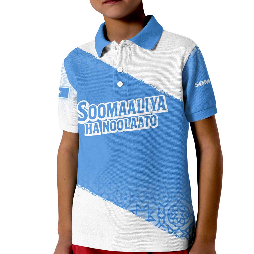 Somalia Kid Polo Shirt with Soomaaliya Ha Noolaato Nomad Moon Flag Spirit