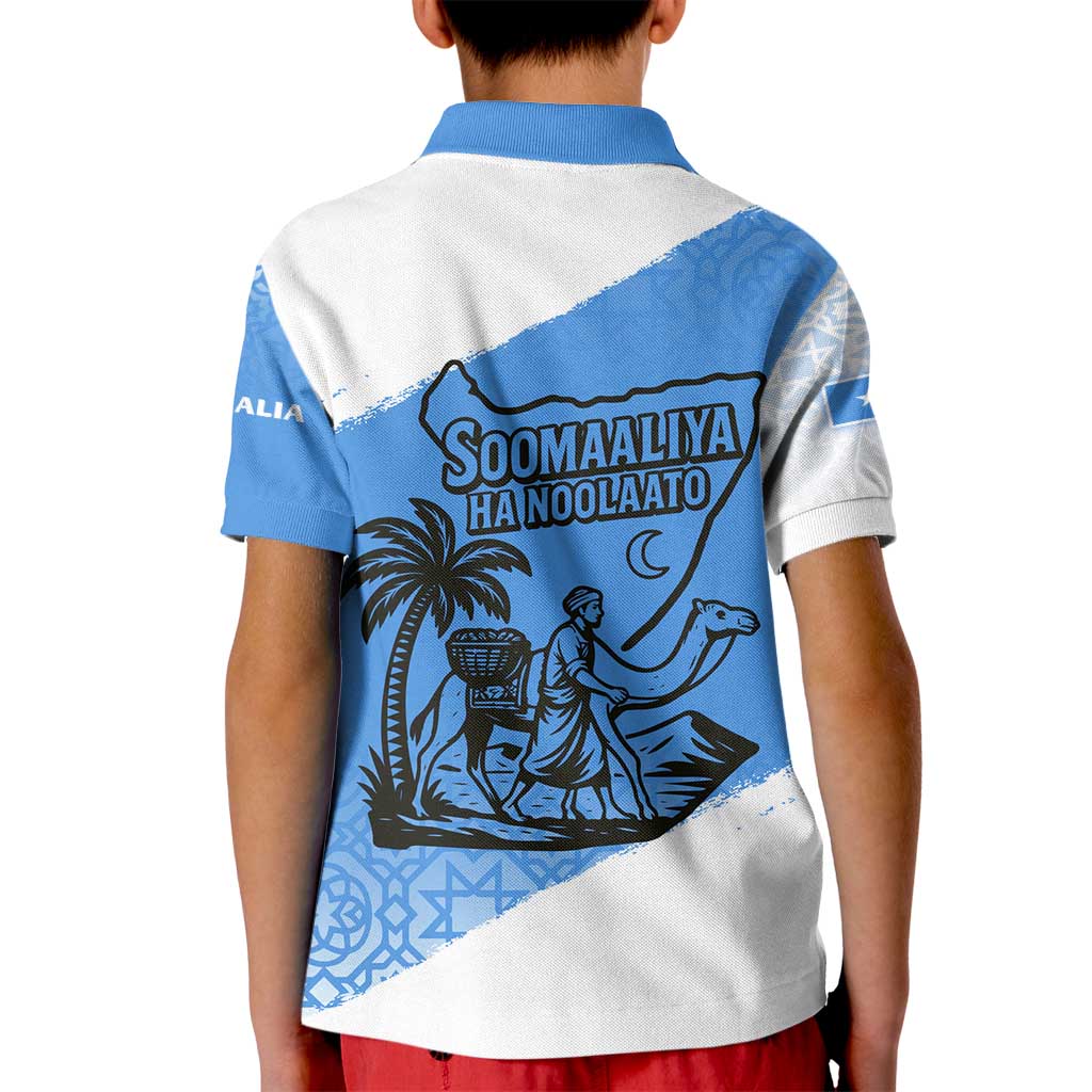 Somalia Kid Polo Shirt with Soomaaliya Ha Noolaato Nomad Moon Flag Spirit