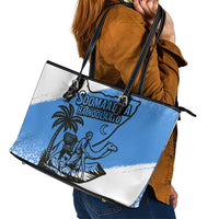 Somalia Leather Tote Bag with Soomaaliya Ha Noolaato Nomad Moon Flag Spirit