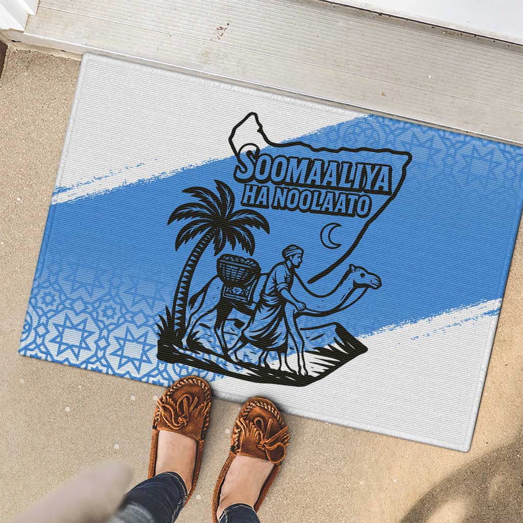Somalia Rubber Doormat with Soomaaliya Ha Noolaato Nomad Moon Flag Spirit