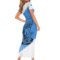 Somalia Short Sleeve Bodycon Dress with Soomaaliya Ha Noolaato Nomad Moon Flag Spirit