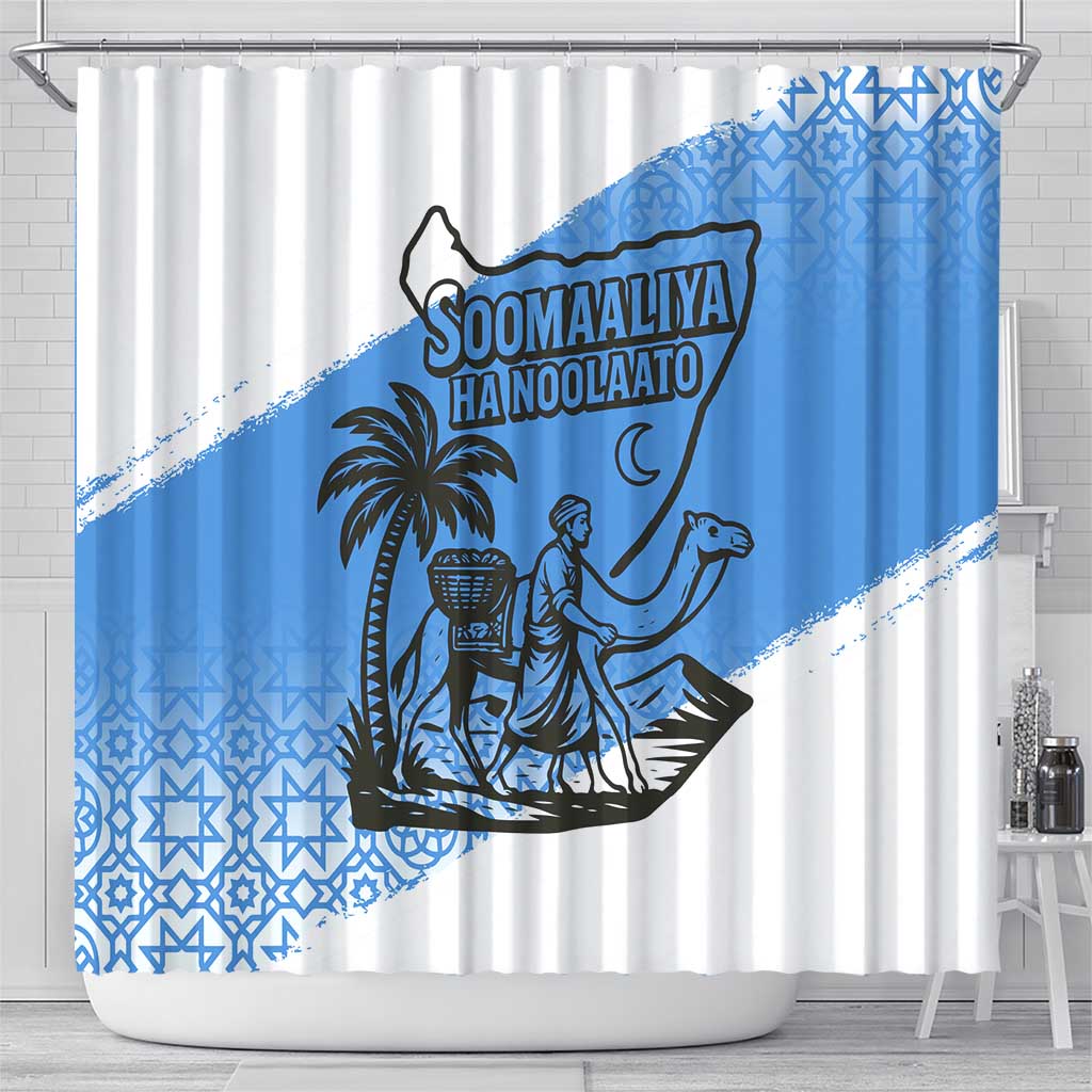 Somalia Shower Curtain with Soomaaliya Ha Noolaato Nomad Moon Flag Spirit