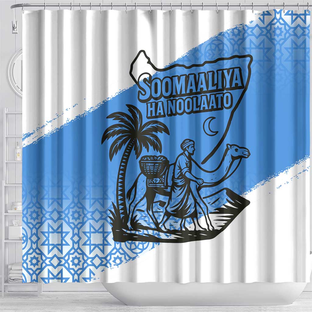 Somalia Shower Curtain with Soomaaliya Ha Noolaato Nomad Moon Flag Spirit