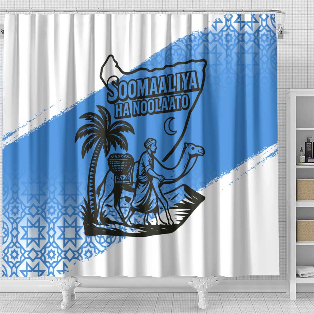 Somalia Shower Curtain with Soomaaliya Ha Noolaato Nomad Moon Flag Spirit
