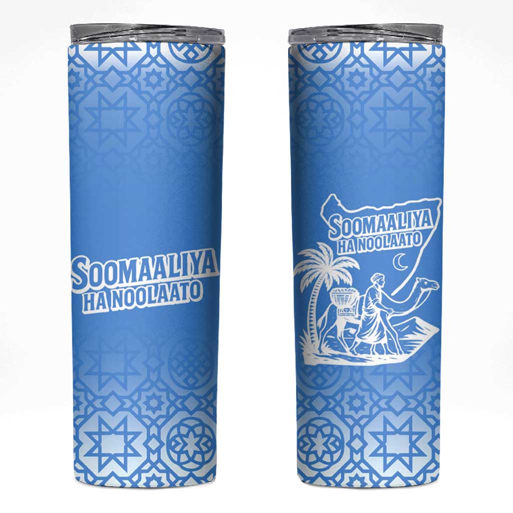 Somalia Skinny Tumbler with Soomaaliya Ha Noolaato Nomad Moon Flag Spirit