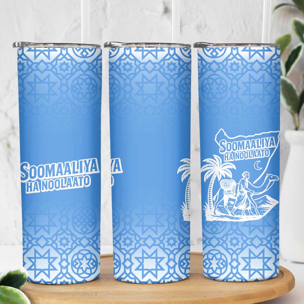 Somalia Skinny Tumbler with Soomaaliya Ha Noolaato Nomad Moon Flag Spirit