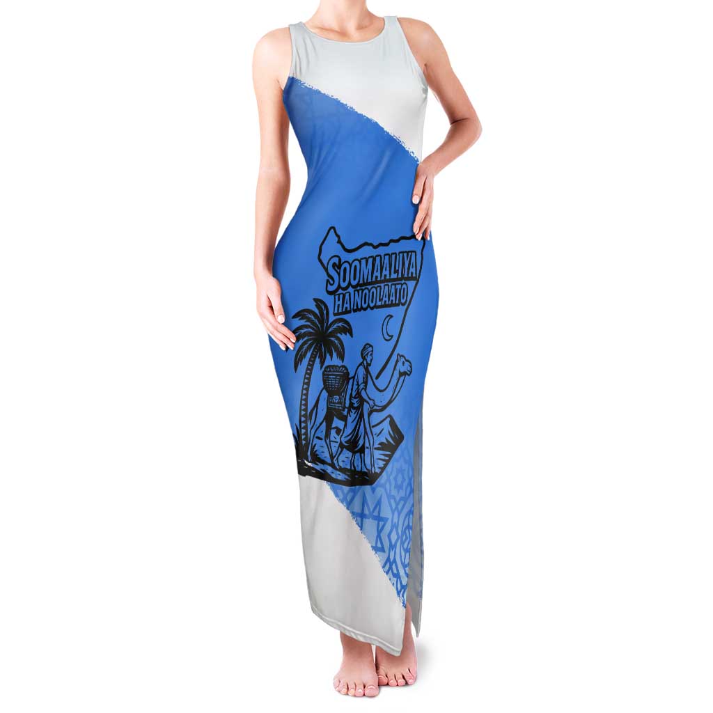 Somalia Tank Maxi Dress with Soomaaliya Ha Noolaato Nomad Moon Flag Spirit