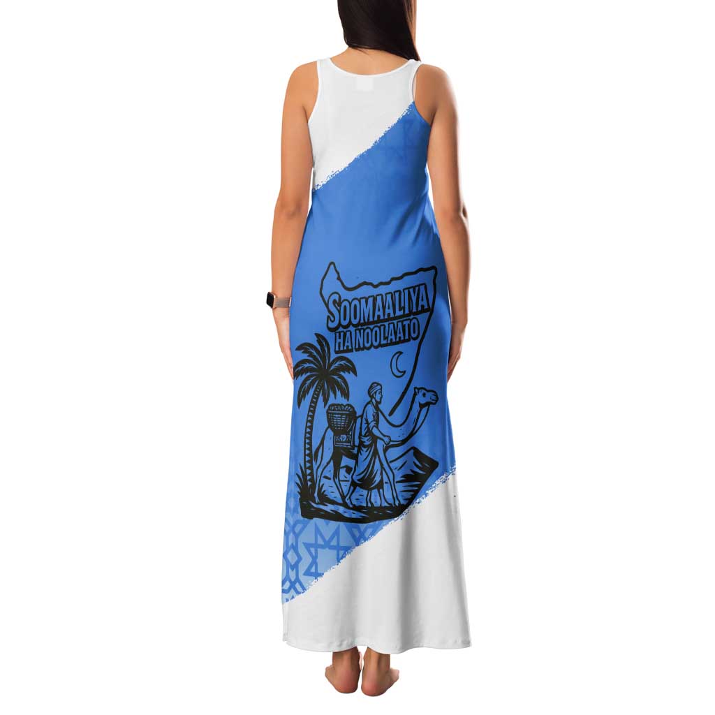 Somalia Tank Maxi Dress with Soomaaliya Ha Noolaato Nomad Moon Flag Spirit