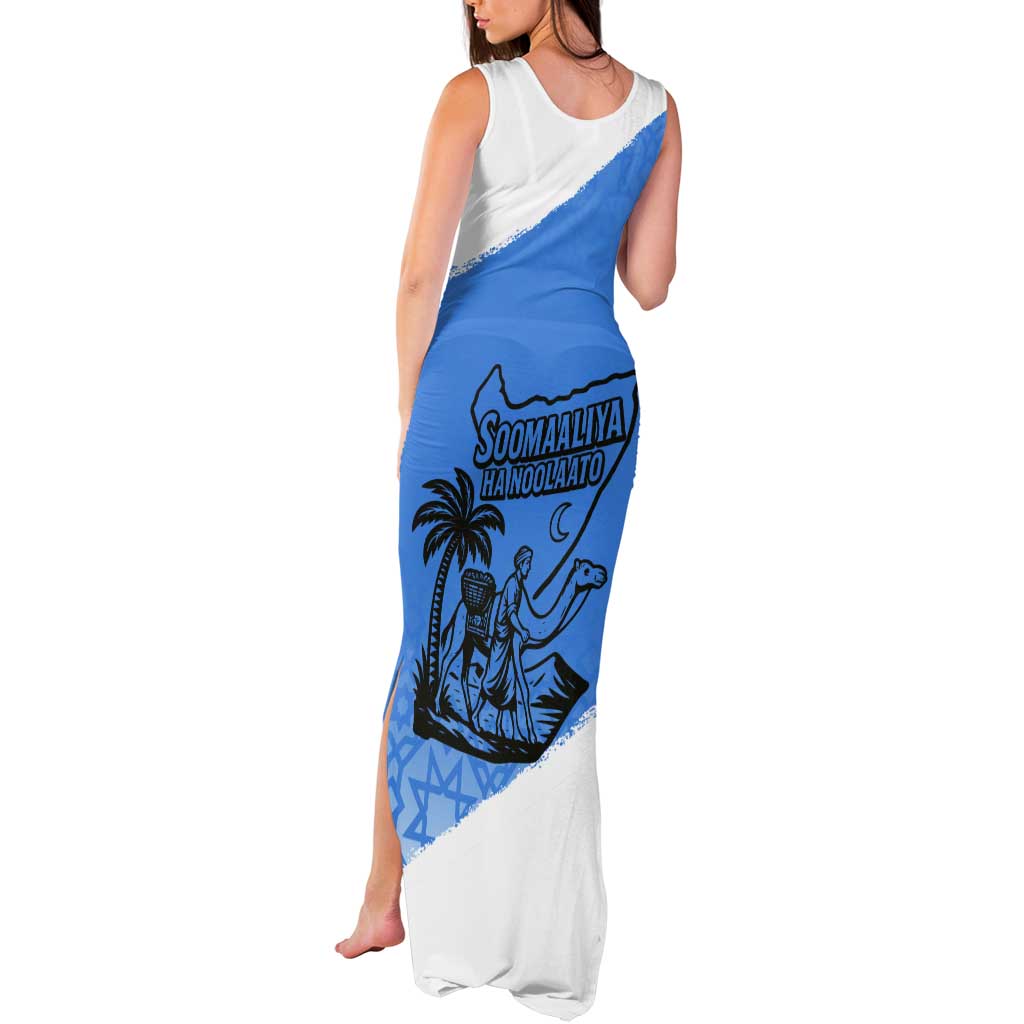 Somalia Tank Maxi Dress with Soomaaliya Ha Noolaato Nomad Moon Flag Spirit