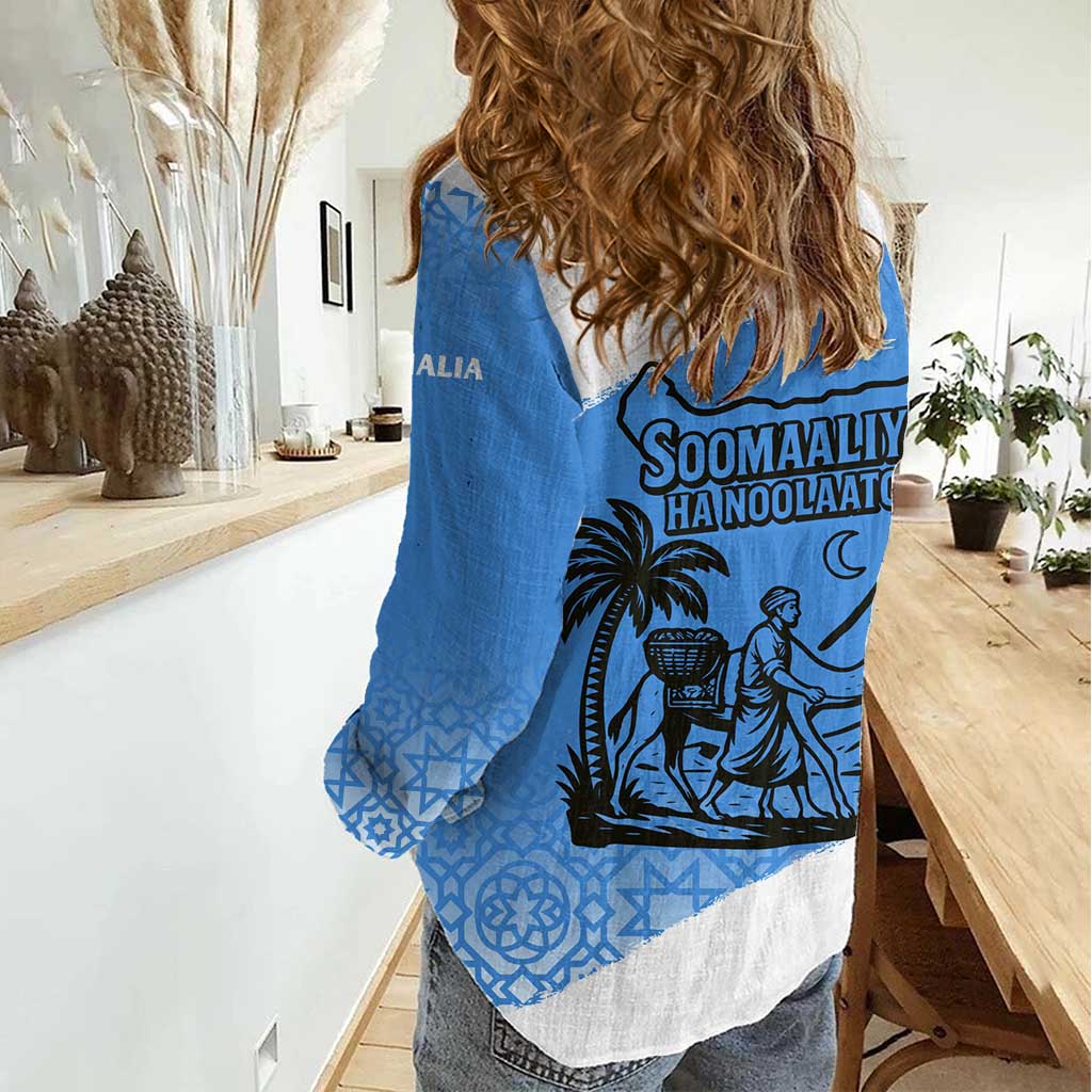 Somalia Women Casual Shirt with Soomaaliya Ha Noolaato Nomad Moon Flag Spirit