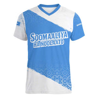 Somalia Women V-Neck T-Shirt with Soomaaliya Ha Noolaato Nomad Moon Flag Spirit