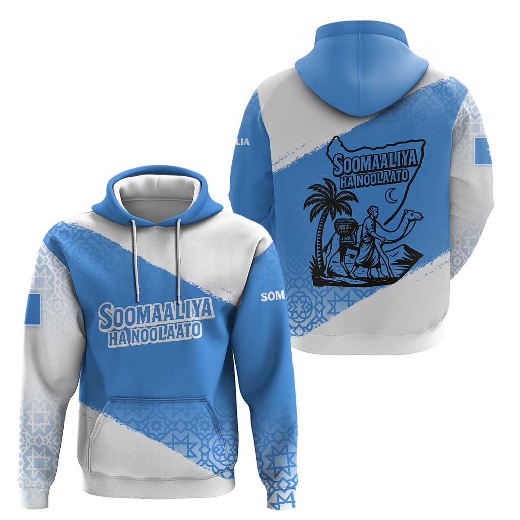 Somalia Zip Hoodie with Soomaaliya Ha Noolaato Nomad Moon Flag Spirit