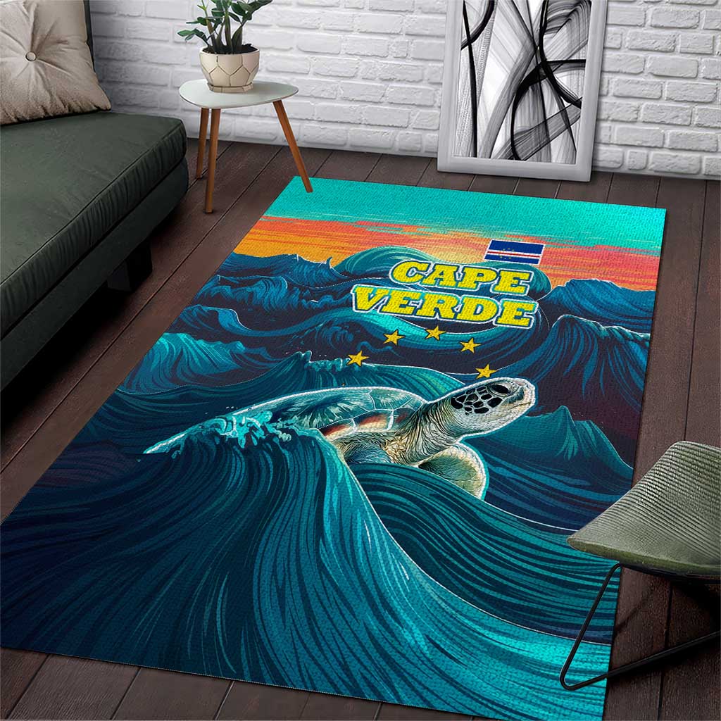 Cape Verde Area Rug with Loggerhead Sea Turtle Ocean Sunset Spirit