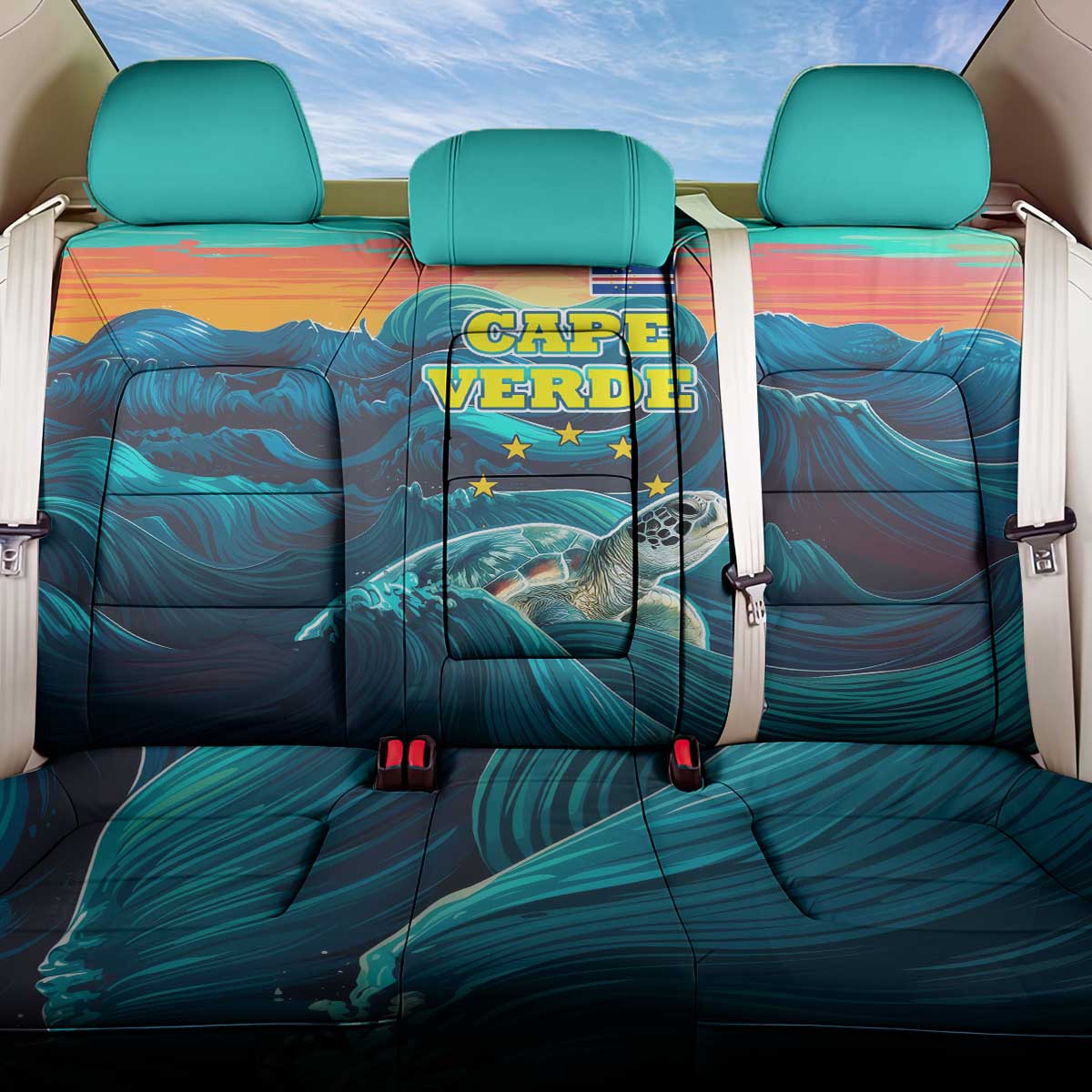 Cape Verde Back Car Seat Cover with Loggerhead Sea Turtle Ocean Sunset Spirit