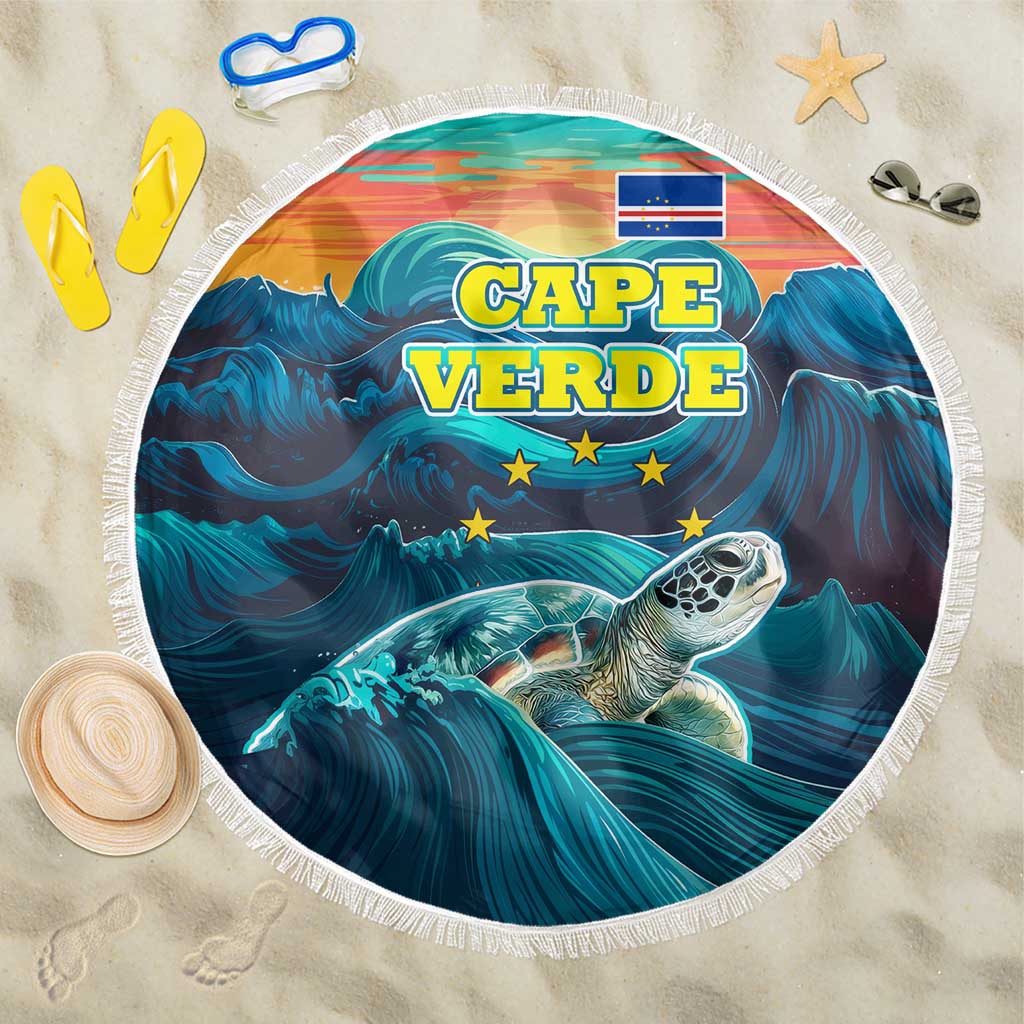 Cape Verde Beach Blanket with Loggerhead Sea Turtle Ocean Sunset Spirit