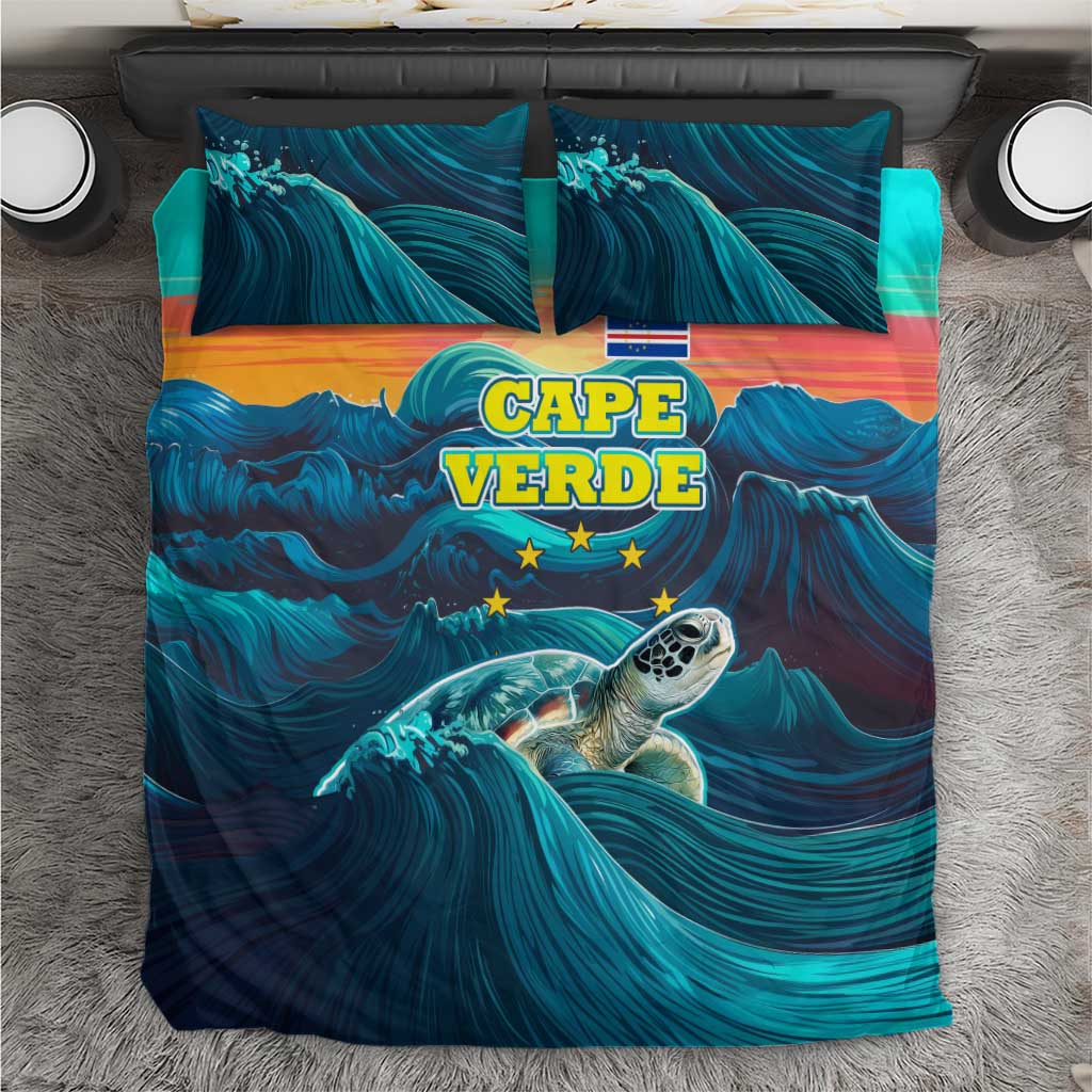 Cape Verde Bedding Set with Loggerhead Sea Turtle Ocean Sunset Spirit