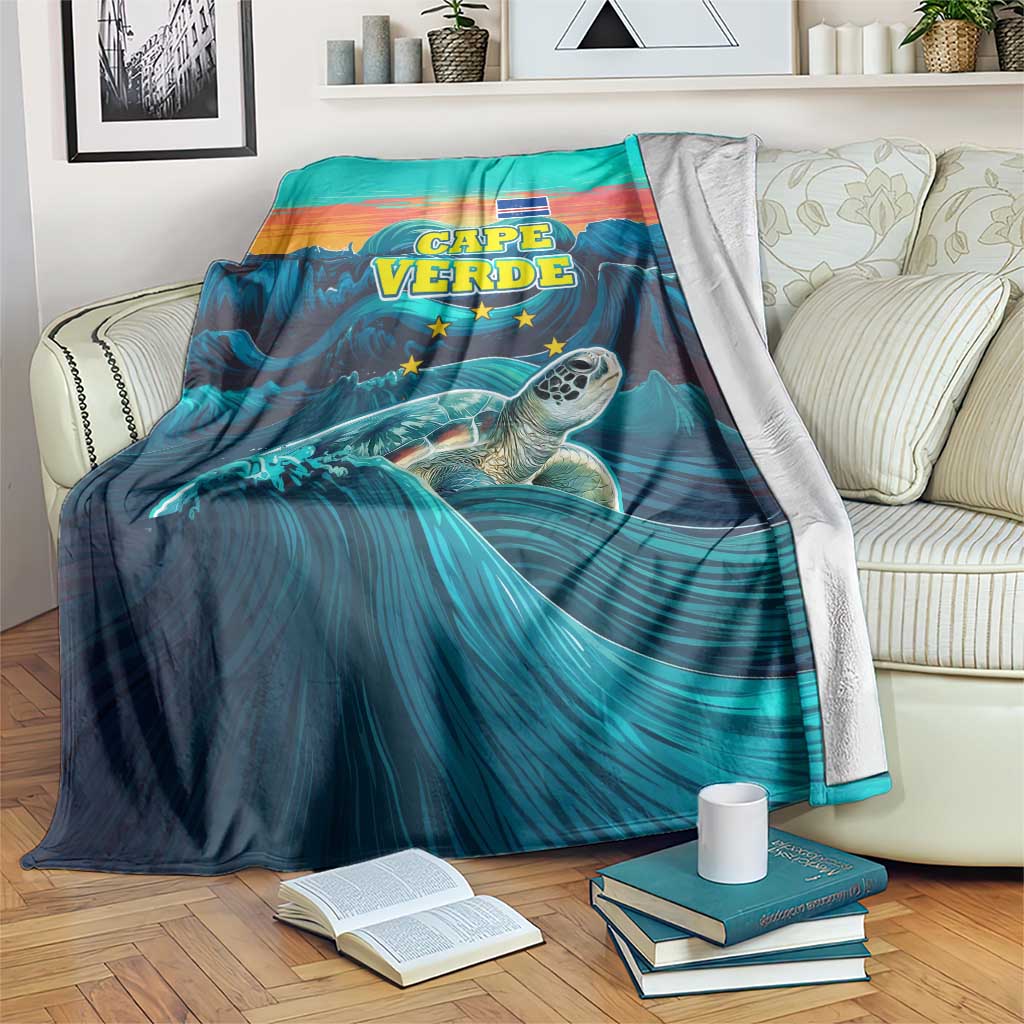 Cape Verde Blanket with Loggerhead Sea Turtle Ocean Sunset Spirit