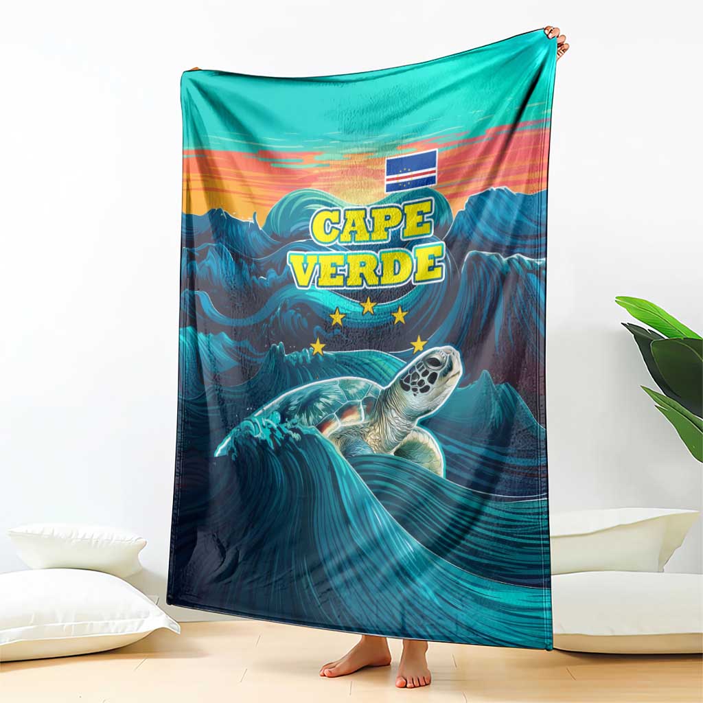 Cape Verde Blanket with Loggerhead Sea Turtle Ocean Sunset Spirit
