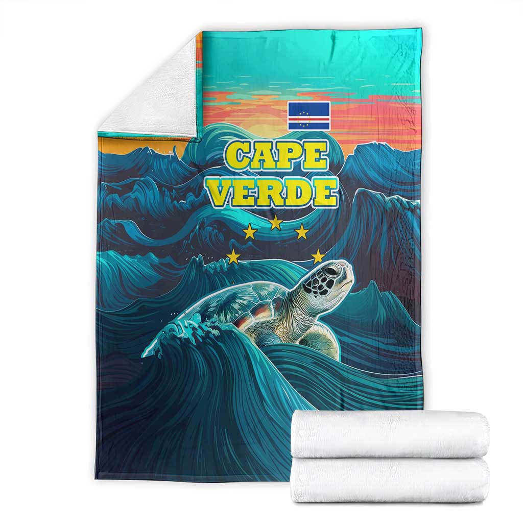 Cape Verde Blanket with Loggerhead Sea Turtle Ocean Sunset Spirit